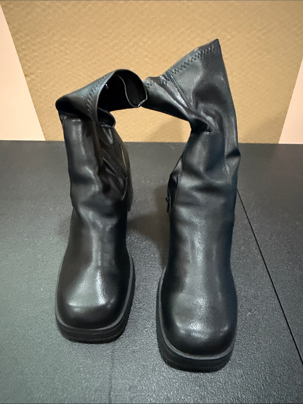ASOS Black Leather-Look Ankle Boots with stretch top and inside zippers